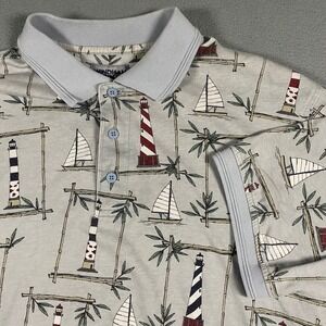 Windham Pointe Polo Shirt Mens Large Blue Nautical Lighthouse Sailboat